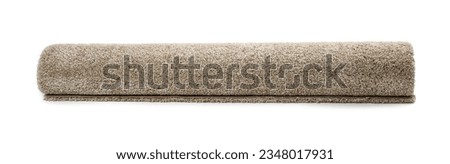 Rolled fuzzy carpet on white background. Interior element Royalty-Free Stock Photo #2348017931