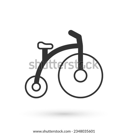 Grey Vintage bicycle with one big wheel and one small icon isolated on white background. Bike public transportation sign.  Vector