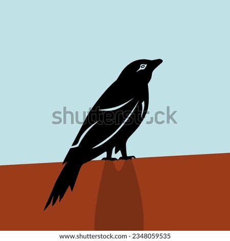 Animated vector illustration of a black bird on a brown blue background