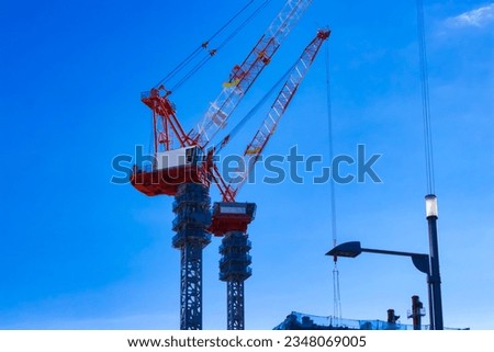 Crane at the under construction in Tokyo telephoto shot