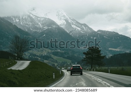 Mountain road landscape. road scene in colorful nature. Nature landscape on beautiful highway. car driving on the highway in summer. stunning highway scenery in europe.
