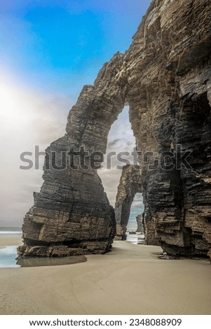 Famous eroded arches of Las Catedrales beach in Ribadeo, Lugo, Galicia, Spain Royalty-Free Stock Photo #2348088909