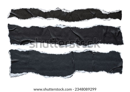 three pieces of torn long black paper for using as text box on white background with clipping path Royalty-Free Stock Photo #2348089299