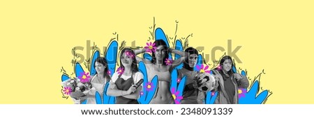 Beautiful woman in different professions and occupation. Gender equality of choice. Contemporary art collage. Concept of women's equality day, feminism, social issues, acceptance. Banner, flyer, ad Royalty-Free Stock Photo #2348091339