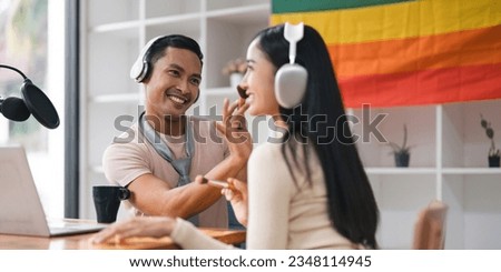 Podcaster is interviewing a guest about the content topic of LGBTQIA. Podcast concept