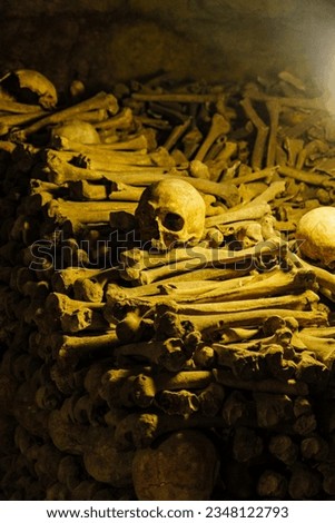 Interiors of cemetery in catacombs in Paris