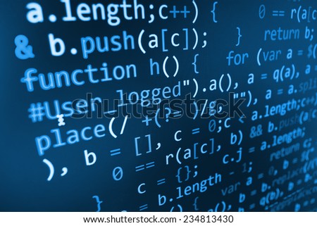 Software developer programming code. Abstract computer script  code.  Selective focus. Blue color.  (MORE SIMILAR IN MY GALLERY)