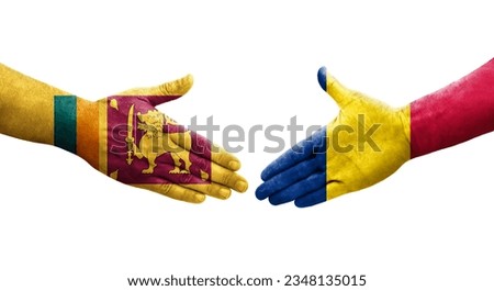 Handshake between Sri Lanka and Chad flags painted on hands, isolated transparent image.