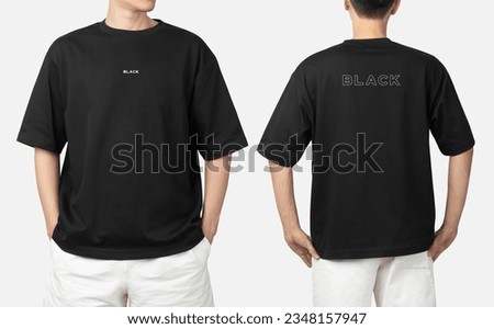 Young man in Oversize T shirt mockup psd, Template for your design. Royalty-Free Stock Photo #2348157947