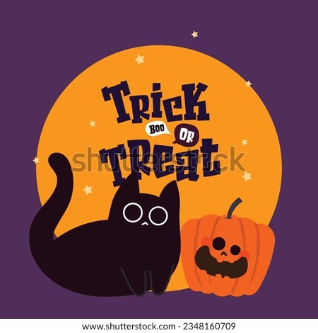 flat design vector cute cat pumpkin halloween trick or treat illustration