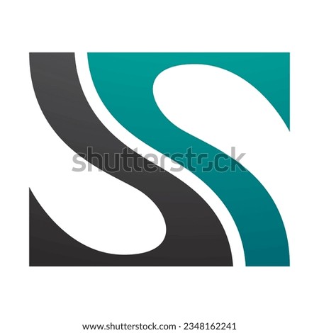 Persian Green and Black Fish Fin Shaped Letter S Icon on a White Background