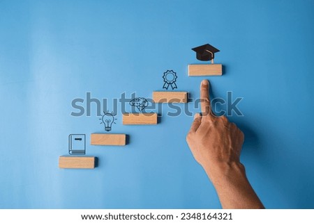 Steps of education leading to success goal. Taking strategic steps towards graduation. Career path and first for business, Graduation achievement goals concept. Royalty-Free Stock Photo #2348164321