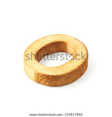 Single capital block wooden letter O isolated over the white background
