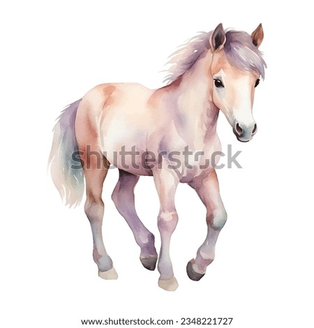 Watercolor horse. Vector illustration with hand drawn cute pony. Clip art image.