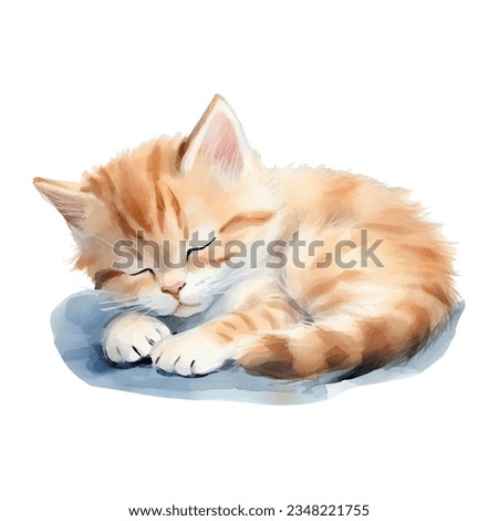Watercolor cat. Vector illustration with hand drawn 
sleeping cat. Clip art image.