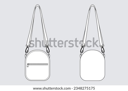 Cross body bag vector template isolated on white. Apparel models sketch set. Outline for fashion clothes design. Front and back view.