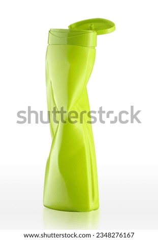 green crushed shampoo bottle isolated on white background Royalty-Free Stock Photo #2348276167