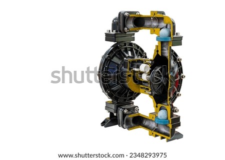 Cross section show detail inside air operated diaphragm pump or membrane pump for move gases liquid or gas liquid mixtures for industrial isolated on white with clipping path Royalty-Free Stock Photo #2348293975