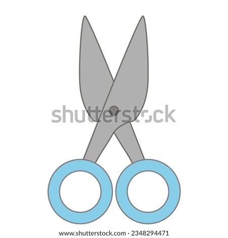 Open scissors icon with light blue handle isolated on white background