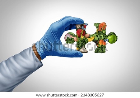 Food Science solutions as a nutritionist or scientist with nutrients and foods  as a solution solving a puzzle of nutrition and caloric intake as a dietary health concept for digestion fitness. Royalty-Free Stock Photo #2348305627
