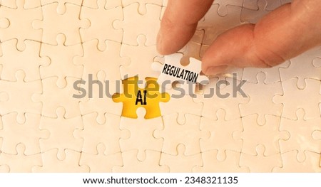 AI regulation symbol. Concept words AI artificial intelligence regulation on beautiful white puzzles. Beautiful yellow background. Business AI artificial intelligence regulation concept. Copy space