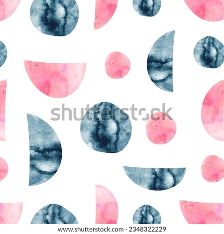 Seamless pattern with circles and semicircles drawn by hand with a rough brush. Girly print with repeating geometric shapes. Grunge, watercolor, paint. Stylish illustration.