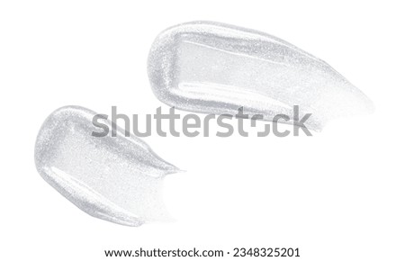 Transparent lip gloss texture isolated on white background. Clear lipstick cosmetic product smear smudge makeup swatch Royalty-Free Stock Photo #2348325201