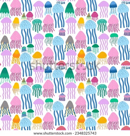 Summer cartoon animals seamless jellyfish pattern for fabrics and textiles and packaging and wrapping paper and kids clothes print and swimsuit 
