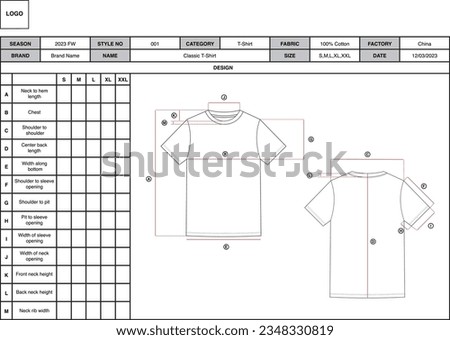 TechPack Layout Template of T-shirt