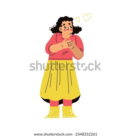 Cute Emotional Girl Child Feeling Love with Face Expression and Gesture Vector Illustration Royalty-Free Stock Photo #2348332261