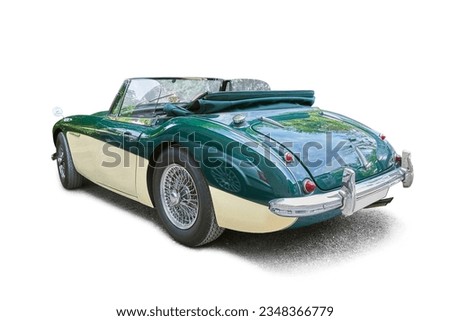 Beautiful English vintage car, cropped, with shadow. Royalty-Free Stock Photo #2348366779
