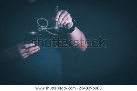 The person signing an electronic document on a smartphone, management concept, digital transformation Internet of Things, Big Data and Business Processes, Automated Operations, Data Storage