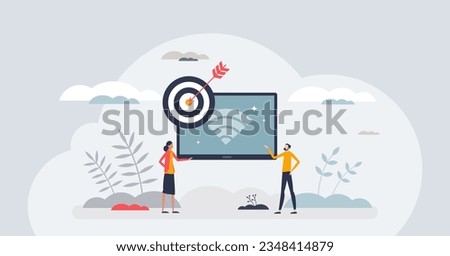 Digital advertising as marketing with targeted audience tiny person concept. Internet marketing for social media customers vector illustration. Target ads for focused and effective business campaign. Royalty-Free Stock Photo #2348414879