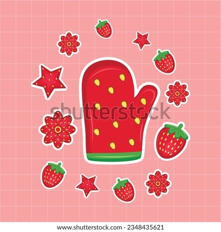 Strawberry kitchen tool sticker vector. Strawberry sticker vector. kitchen appliances clipart and kitchenware.