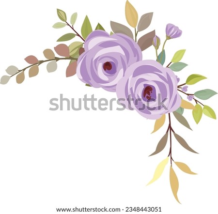 Watercolor floral frame. Purple Flower. Bouquets for greeting cards or wedding invitations