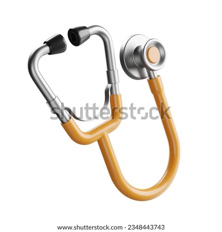 Orange stethoscope on white background, 3d rendered illustration. Medical instrument for listening to the sounds of the heart and lungs. Royalty-Free Stock Photo #2348443743