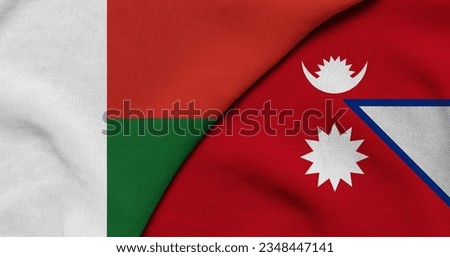 Flag of Madagascar and Nepal - 3D illustration. Two Flag Together - Fabric Texture