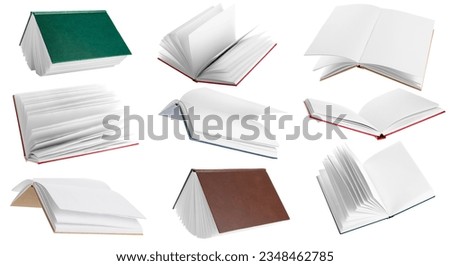 Set of many flying books isolated on white Royalty-Free Stock Photo #2348462785