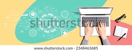 Social media theme with person using a laptop computer