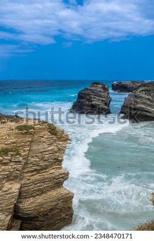 Praia das Catedrais,  or Cathedral beach on the atlantic coast of Galicia in Spain Royalty-Free Stock Photo #2348470171