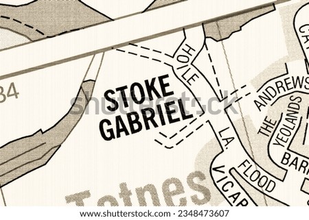 Stoke Gabriel, Devon, England atlas map town name in sepia