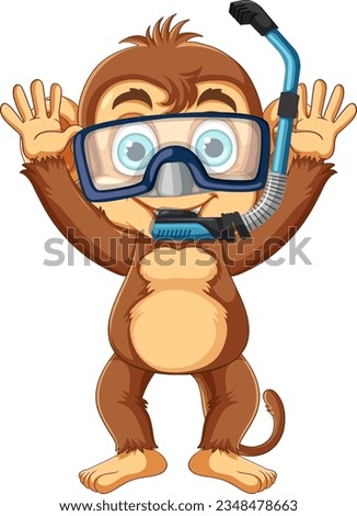 Monkey wearing snorkeling cartoon illustration