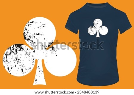 Grungy playing card clubs symbol. Vintage vector illustration for tshirt, website, print, clip art, poster and print on demand merchandise.