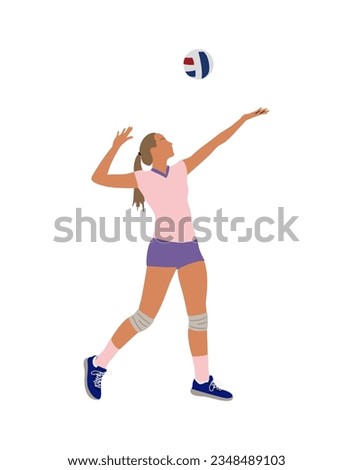 Young sportswoman volleyball player wearing colorful sportswear. Professional sports female hitting ball. Pretty Girl character. Vector illustration isolated on white background