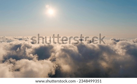 Istanbul, Turkey. View of the Black Sea through the clouds. Flight in the clouds. Sunset time., Aerial View  