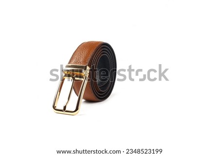 Pure original leather belt side view placed on white background