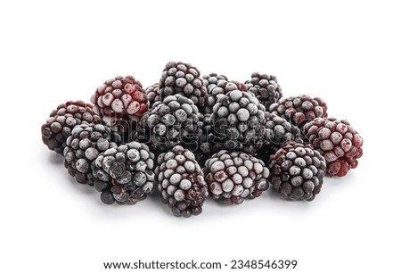 Frozen blackberries on white background