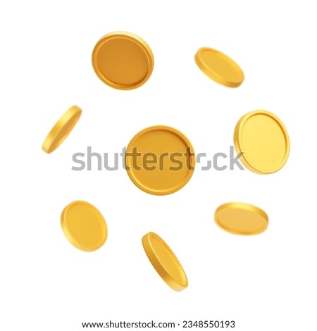Gold blank coins flying realistic currency, 3D money. Finance and investment symbols, game assets, payment signs, gold treasure prize vector illustration isolated on white background Royalty-Free Stock Photo #2348550193
