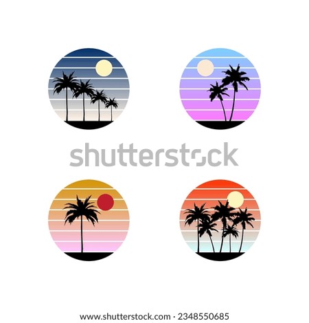 coconut tree and sunset vector design for icon, symbol or logo. beach template logo
