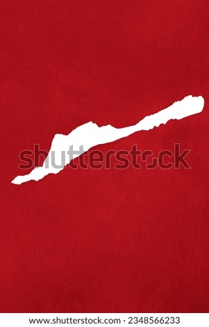white ripped membrane with red  plastic slik, layered and editable. two layers of punched film. empty copy space for inscription. white hole, gap. isolated on white background. 